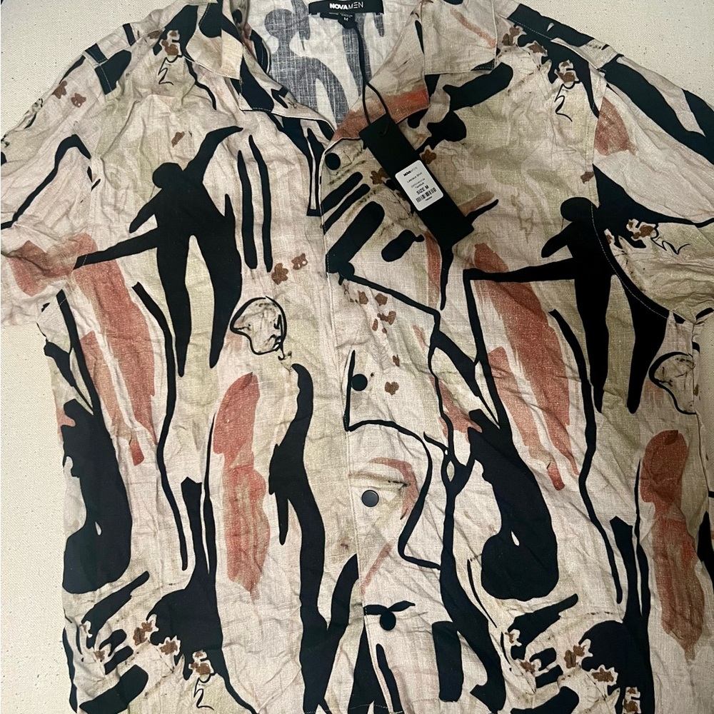 Nova Men's Abstract Print Shirt - Black, Cream, and Brown